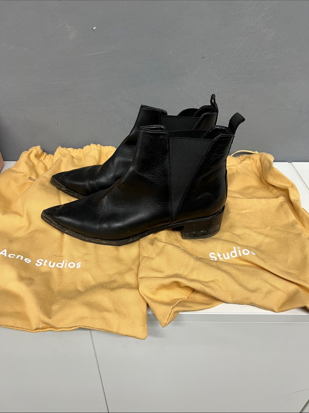 Acne Black Pointed Leather Chelsea Ankle Boots